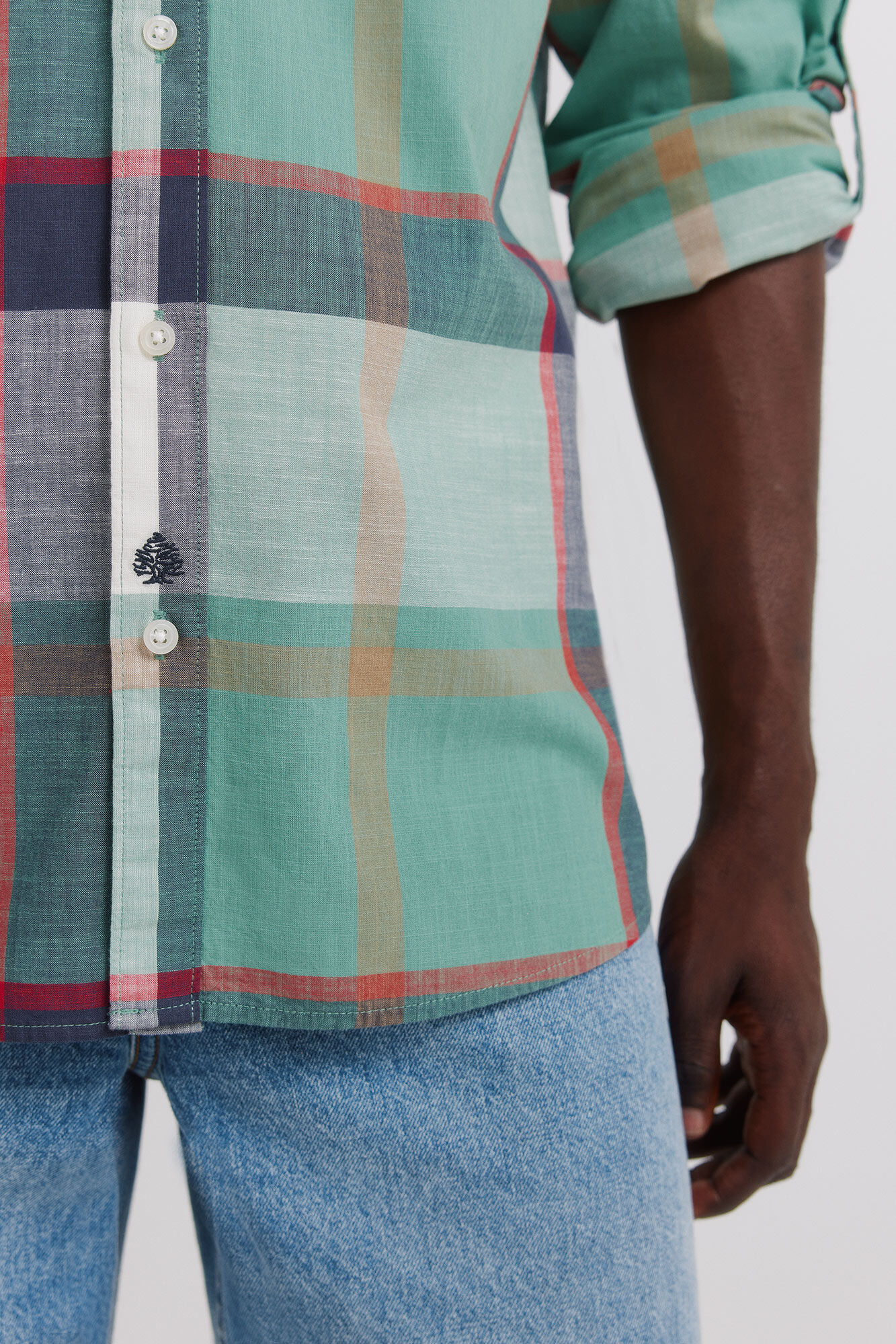 Springfield Camisa a cuadros de algod&oacute;n ligera verde