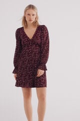 Springfield Vestido corto estampado puños volantes púrpura