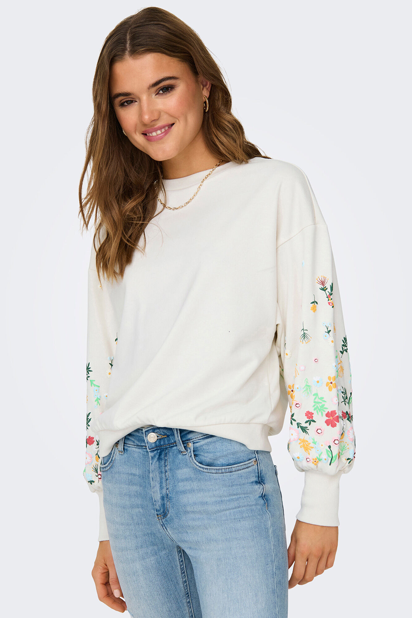 Only Sudadera de cuello redondo natural