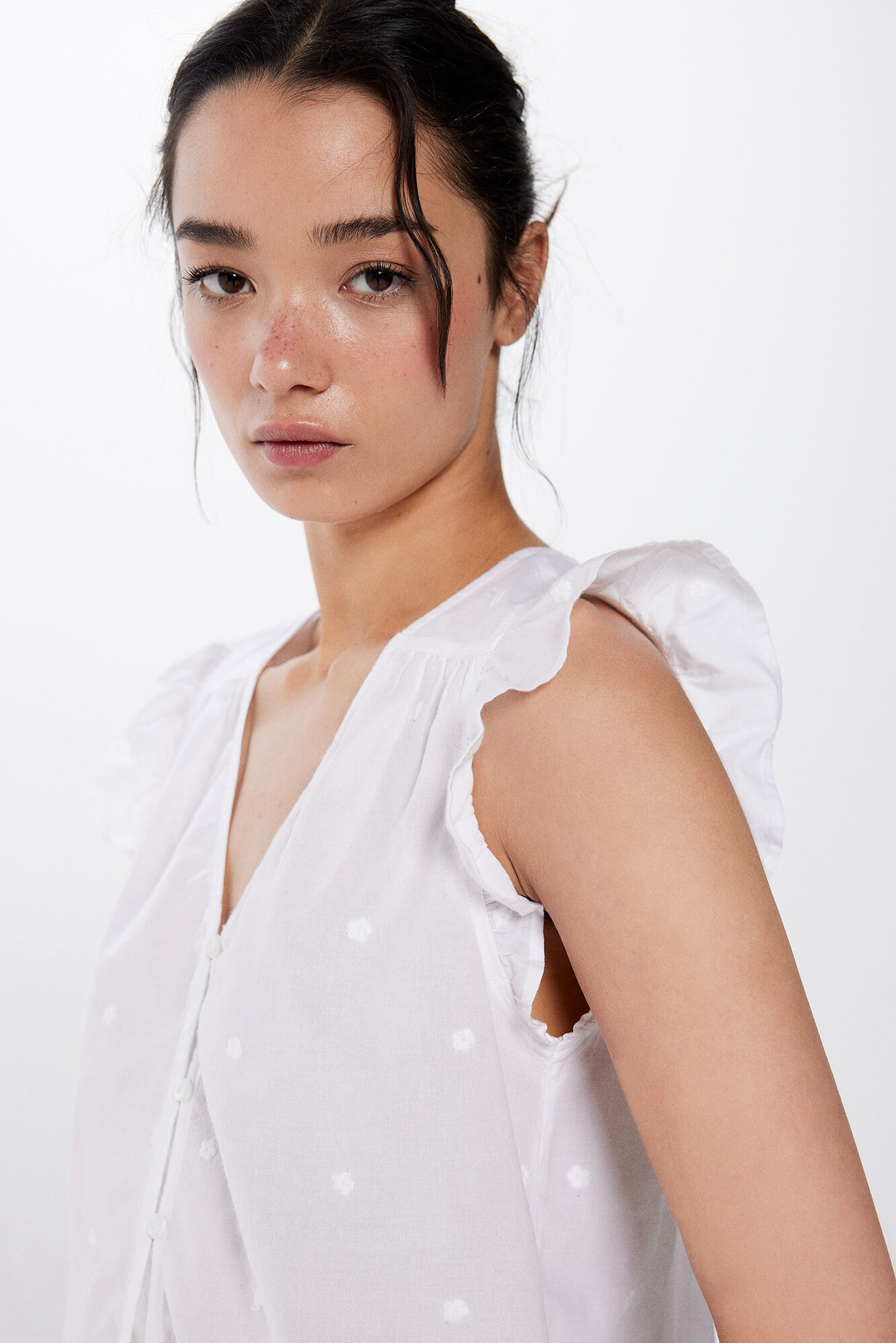 Springfield Blusa Bordados Volantes Hombros natural