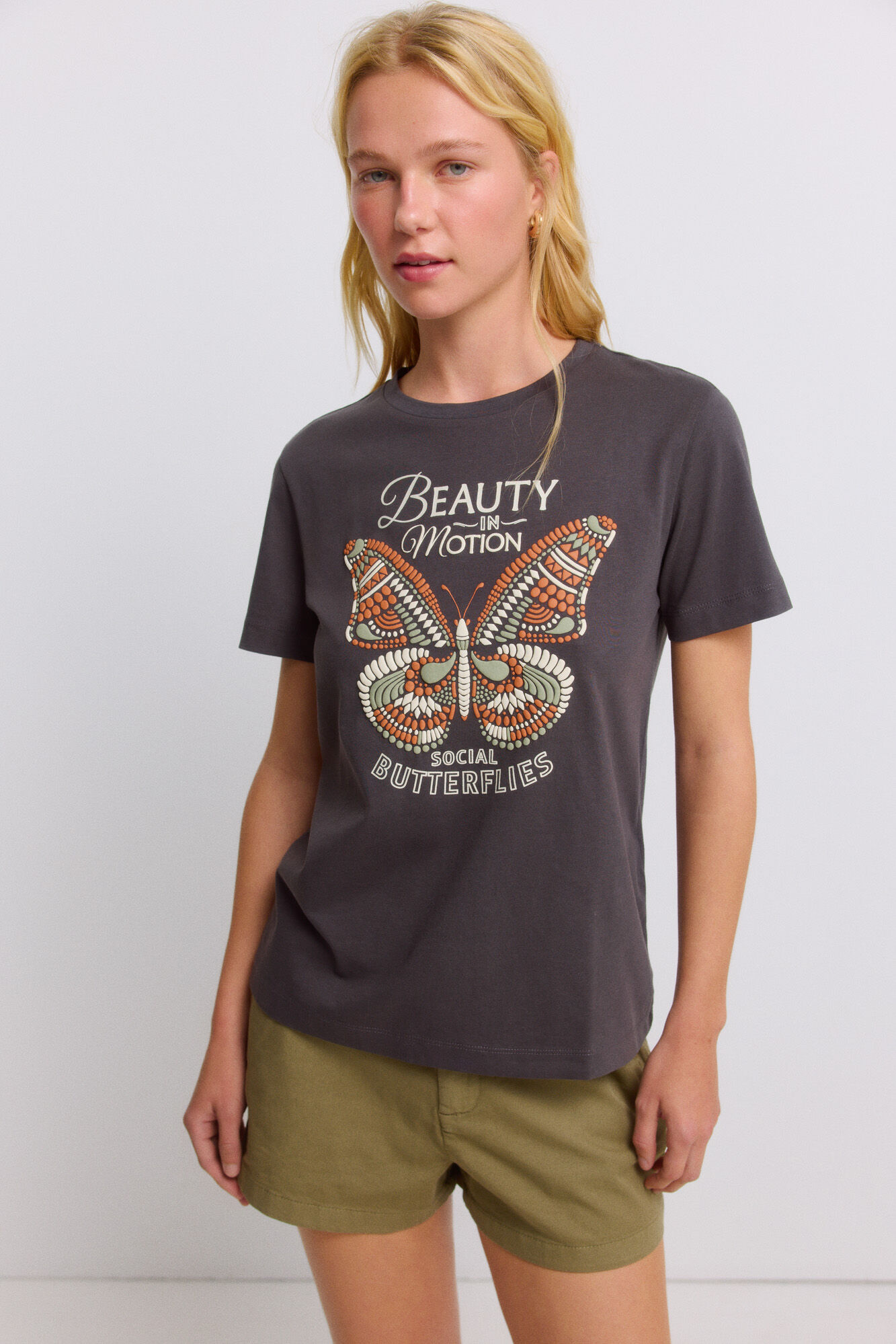 Springfield Playera con dibujo gris
