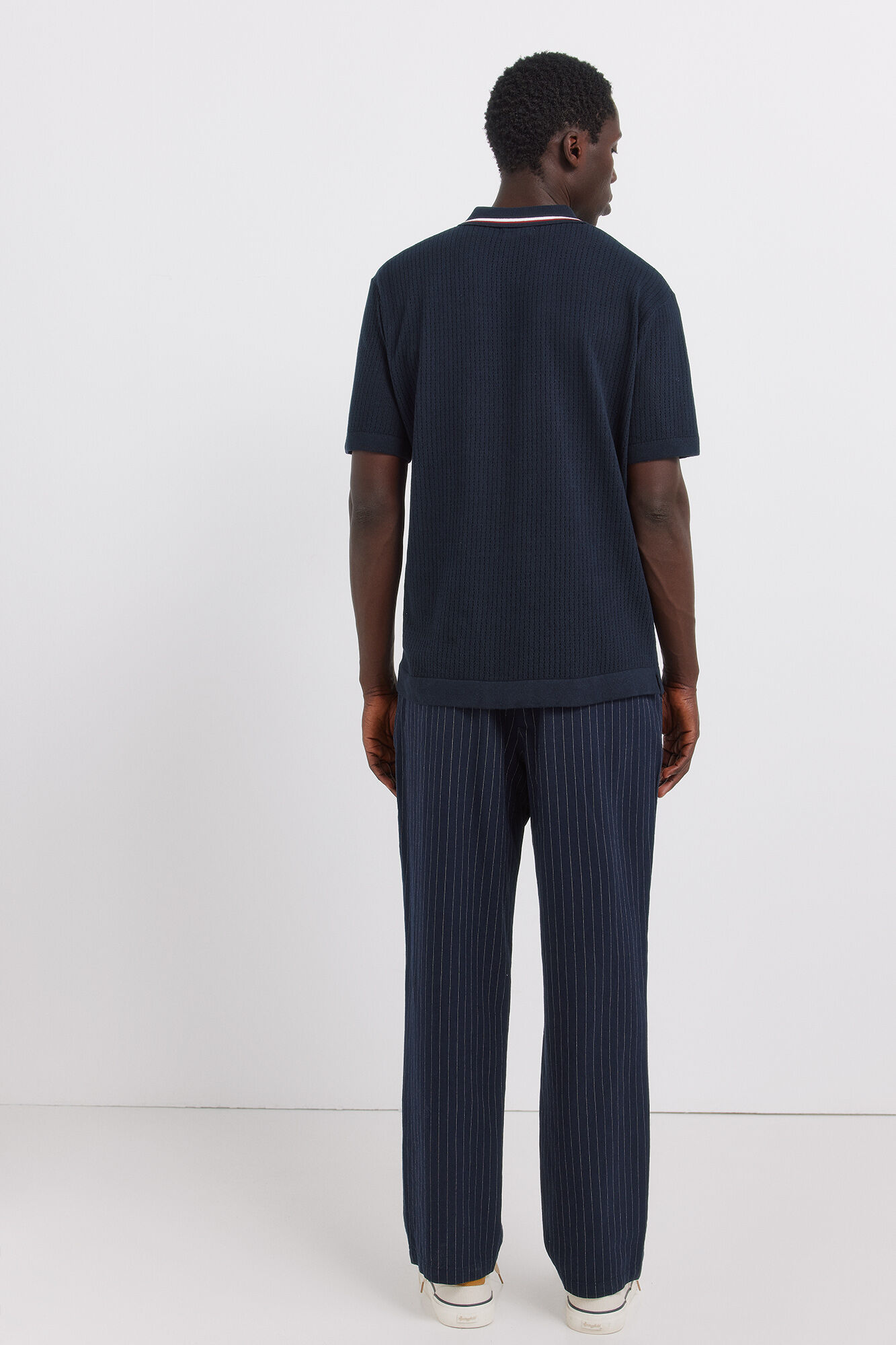 Springfield Pantal&oacute;n chino de lino a rayas straight fit azul