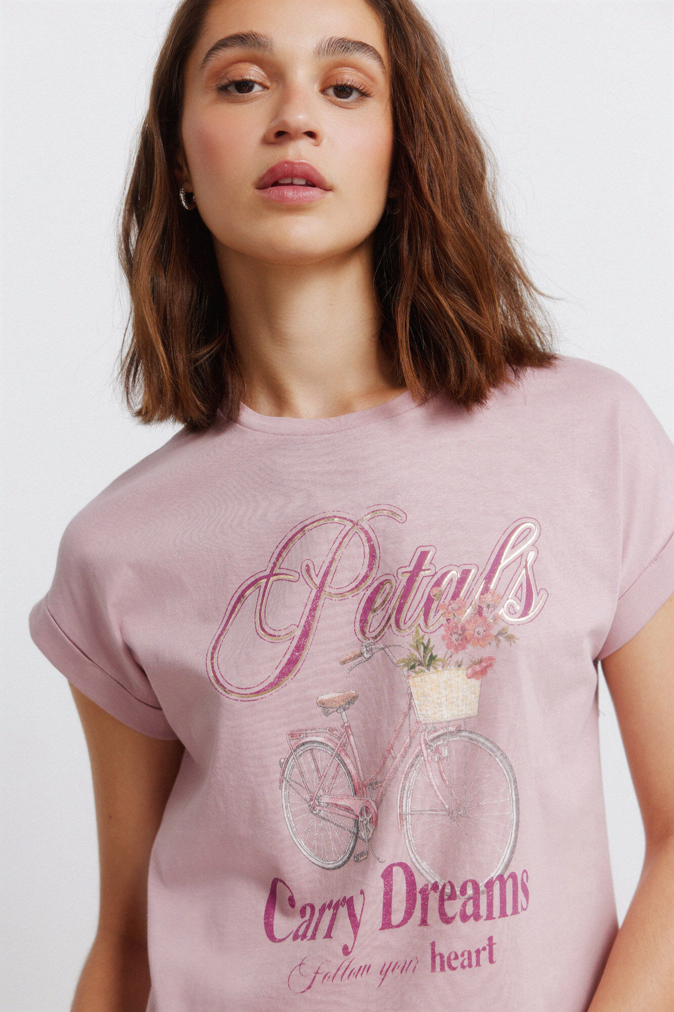 Springfield Playera de manga corta sin mangas con flores rosa