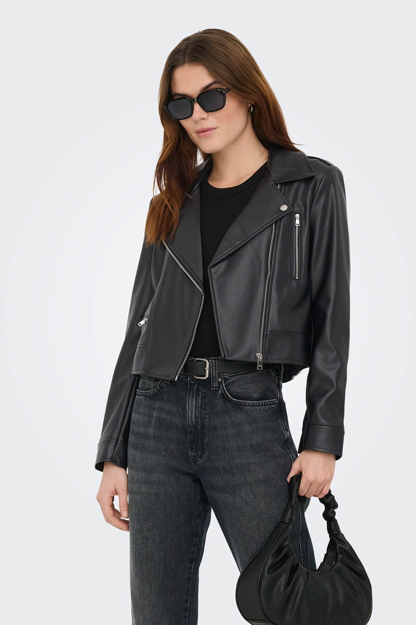 Only Chamarra biker de piel vegana negro