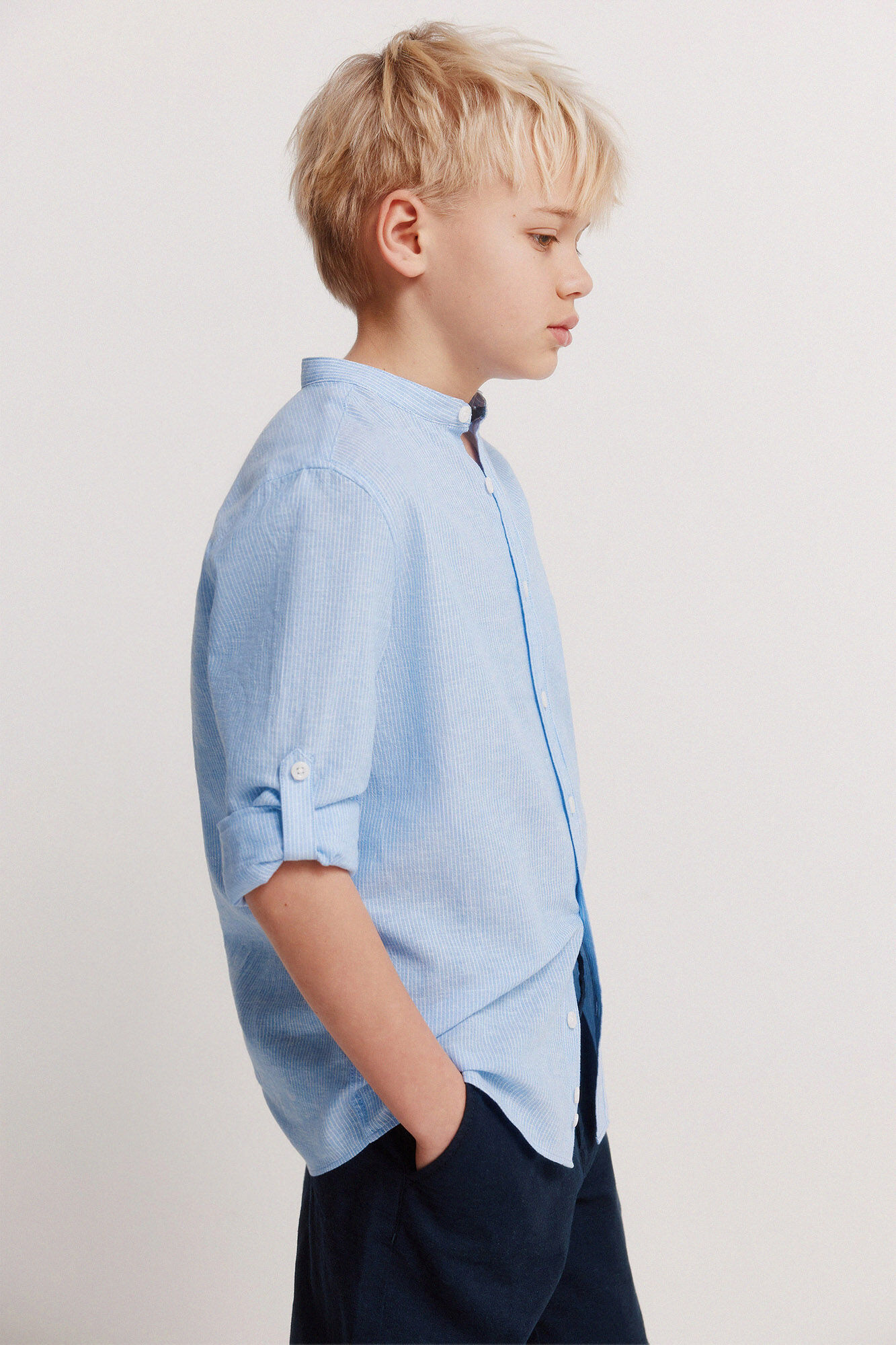 Springfield Kids Camisa cuello mao a rayas de lino para ni&ntilde;o azul