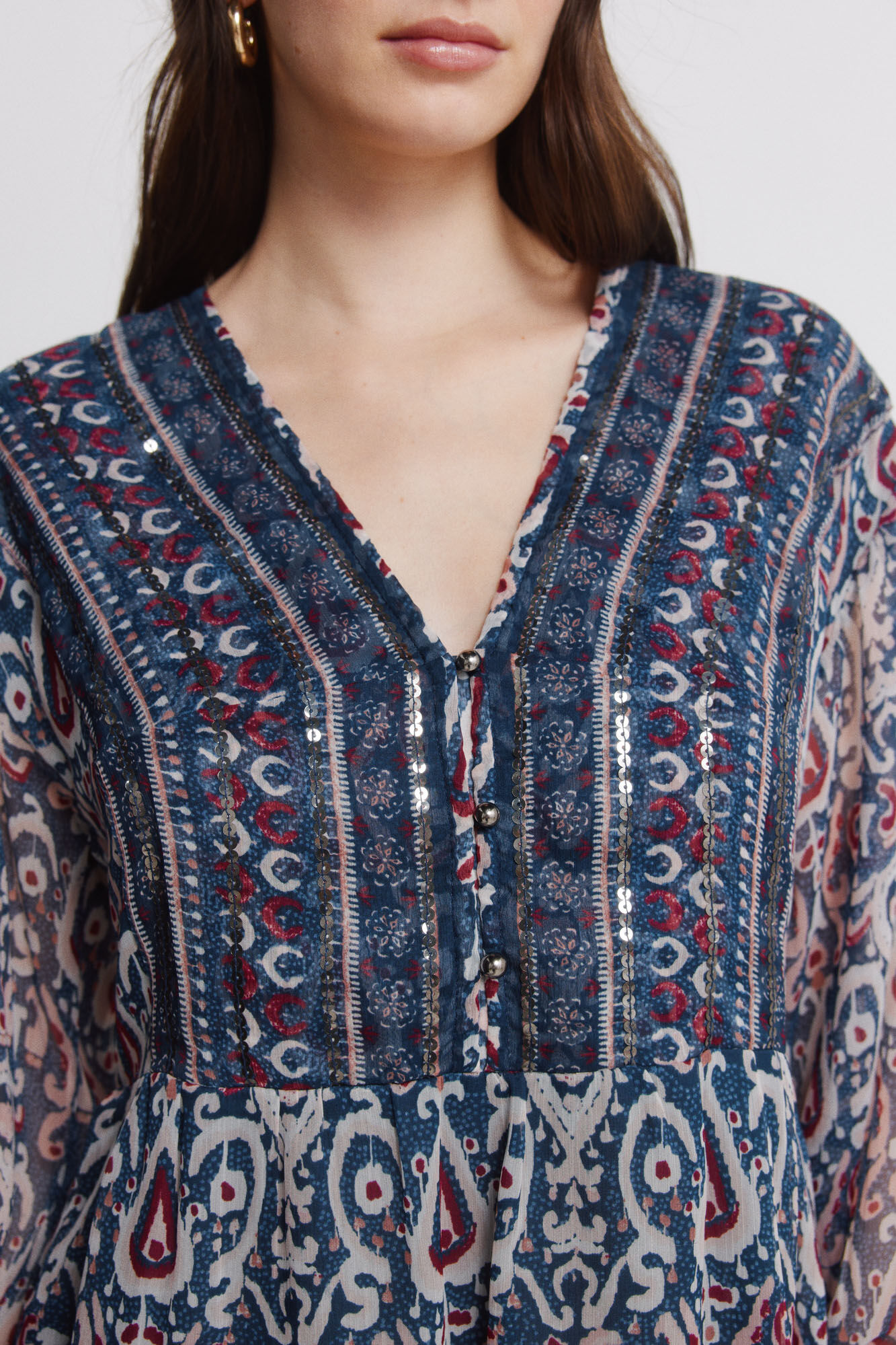 Springfield Vestido corto de gasa con lentejuelas azul