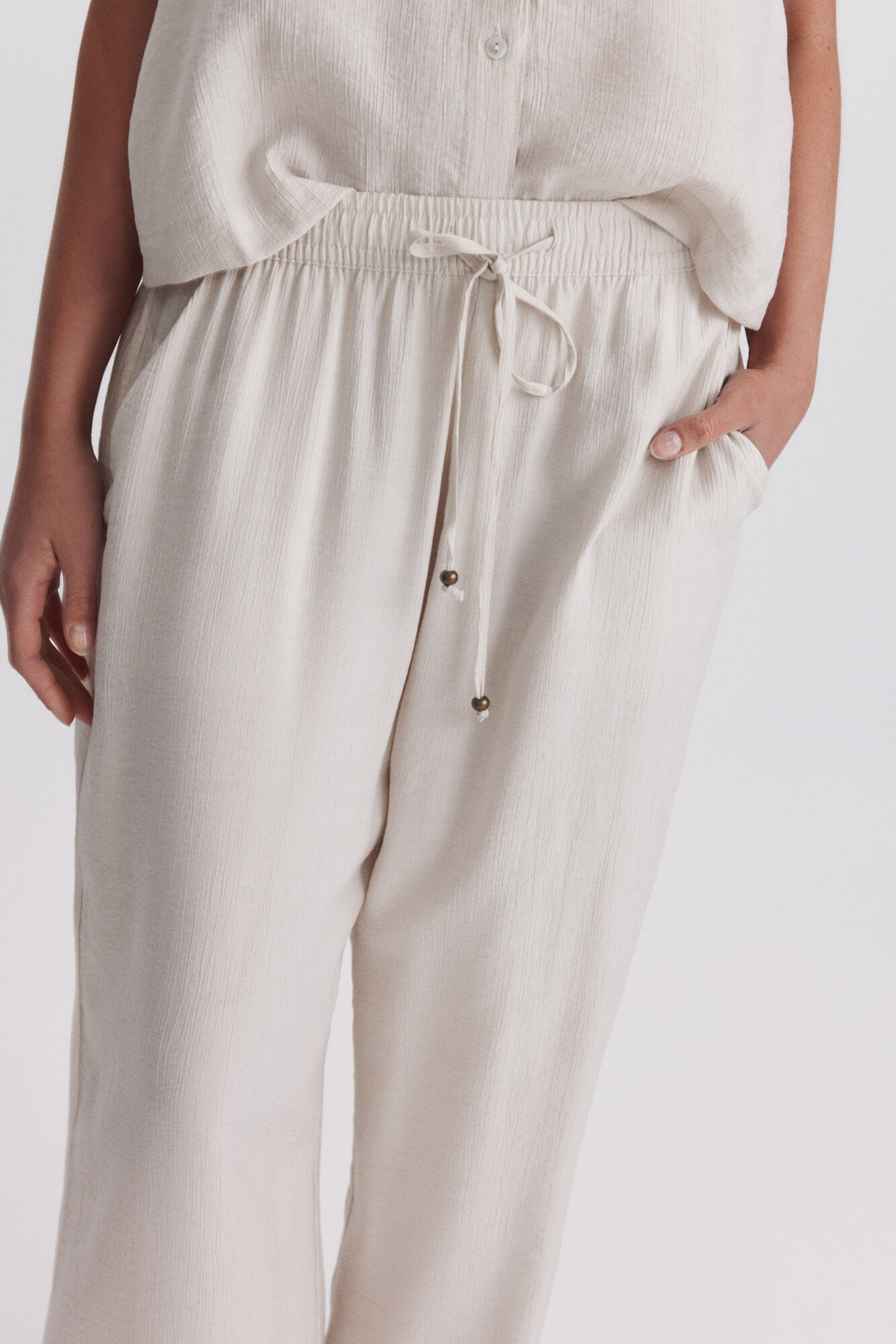 Springfield Pantal&oacute;n fluido con cord&oacute;n beige