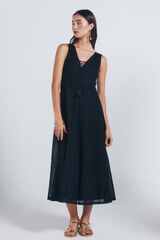Springfield Vestido midi crochet escote lazo borlas negro