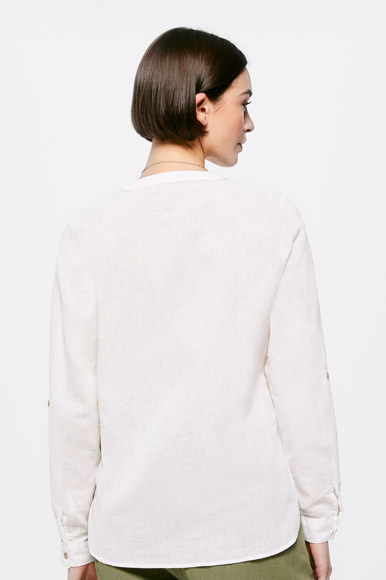 Springfield Camisa Cuello Mao Lino Algod&oacute;n amarillo