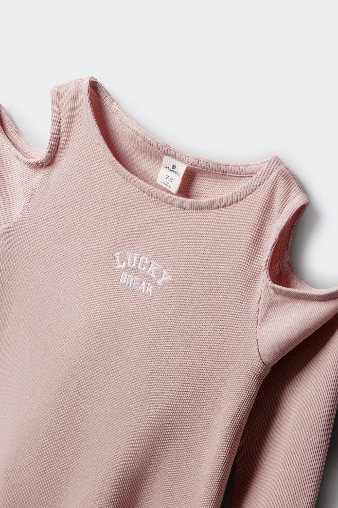 Springfield Kids Playera acanalada manga larga hombro descubierto para ni&ntilde;a rosa
