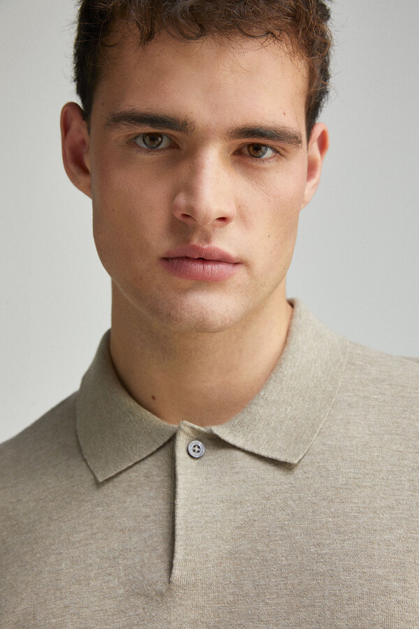 Springfield Suéter manga corta estructura cuello polo café