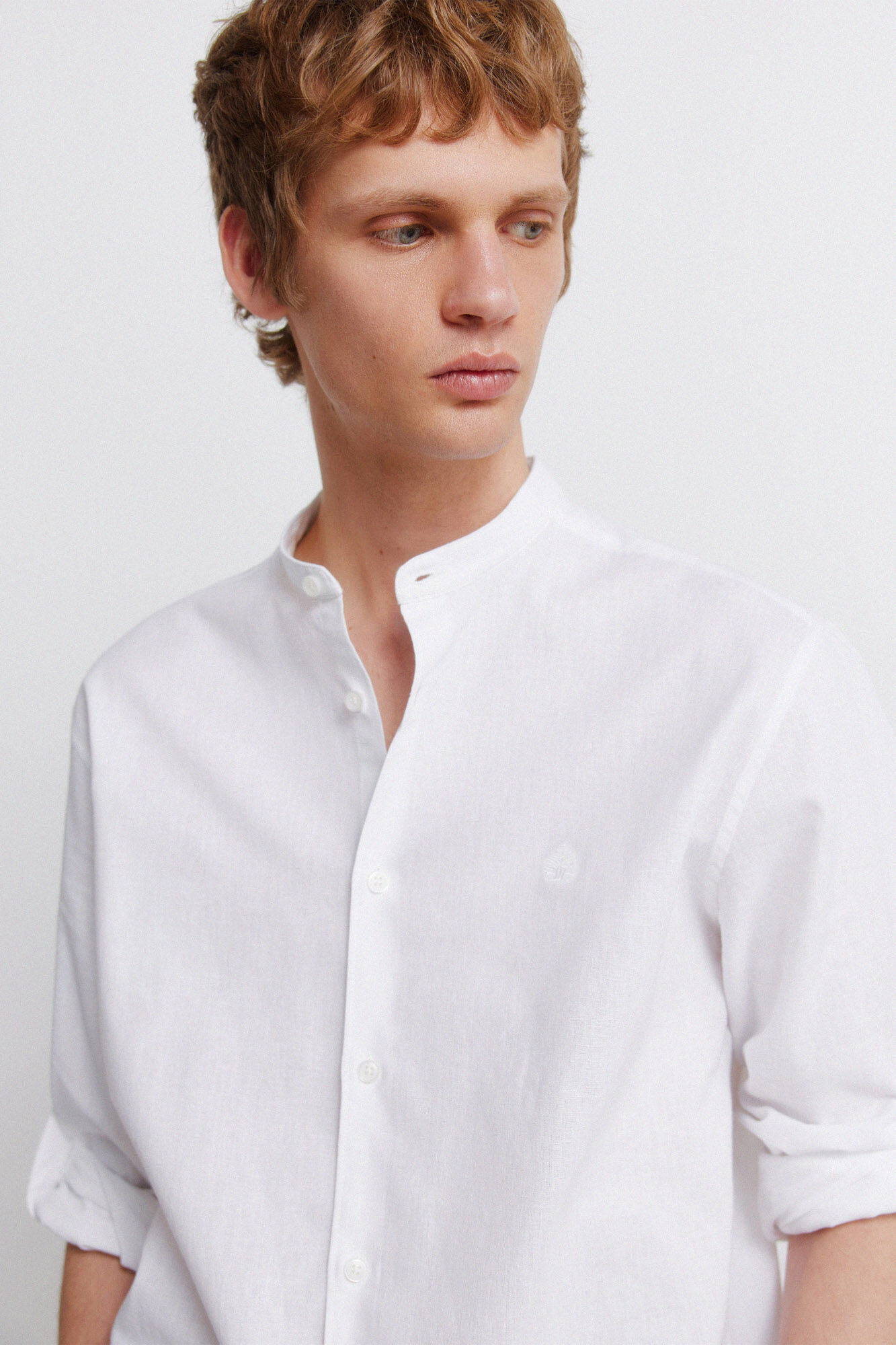 Springfield Camisa de lino cuello mao