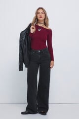 Springfield Jeans de pierna ancha con cristales brillantes negro