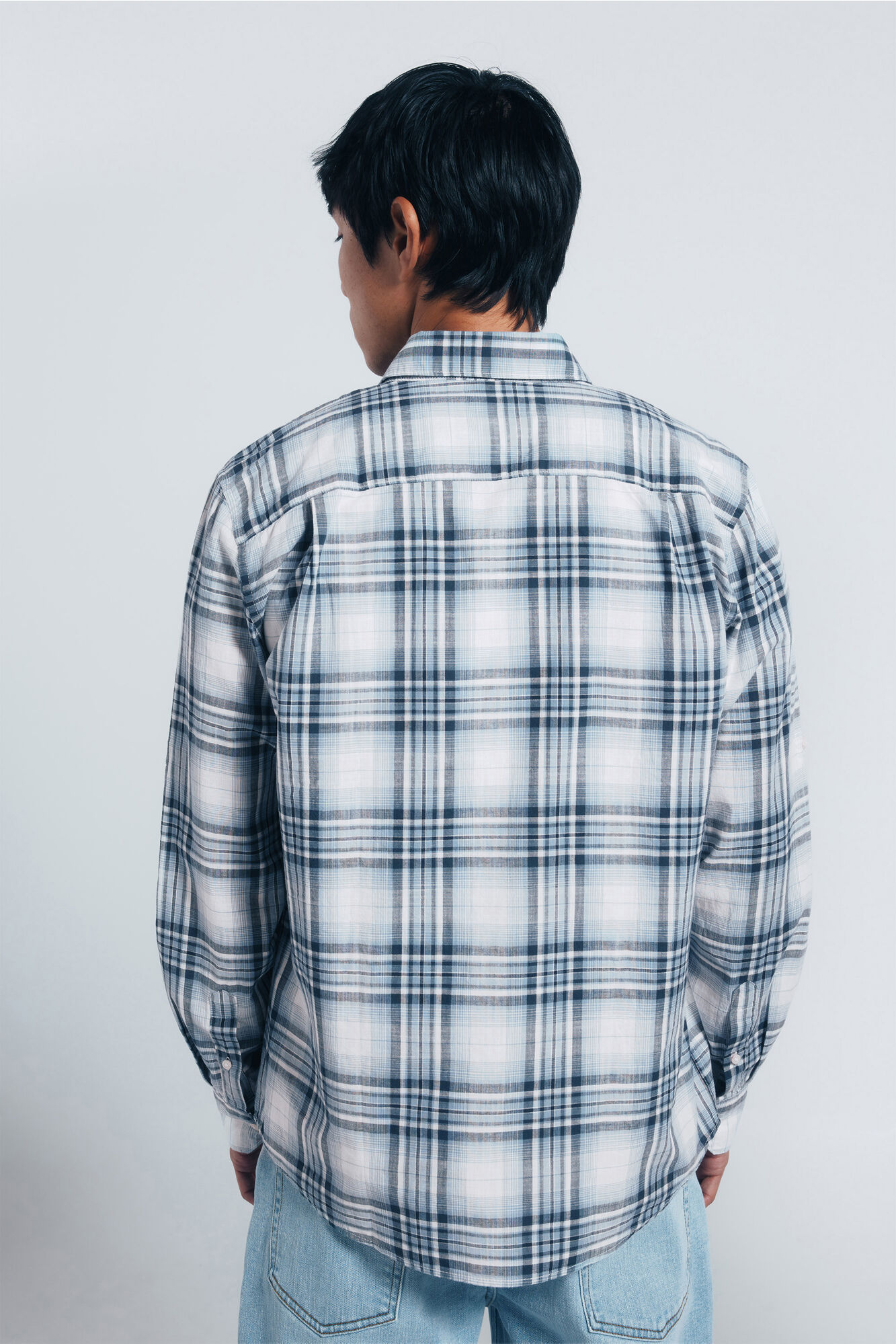 Springfield Camisa algod&oacute;n slub cuadros azul indigo