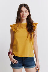 Springfield Playera con volantes y bordado suizo amarillo