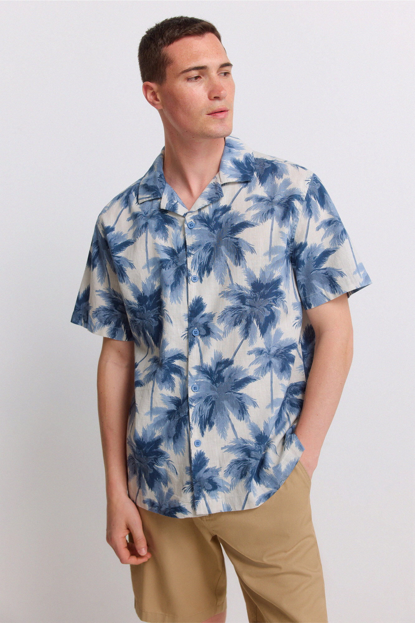Springfield Camisa de manga corta bowling estampada marfil