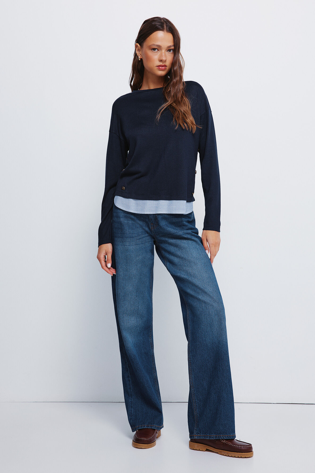 Springfield Playera combinada con botones laterales marino