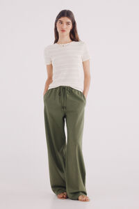 Springfield Pantalón lino ancho verde