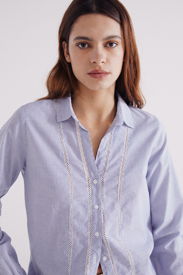 Springfield Camisa lace insertado  azul