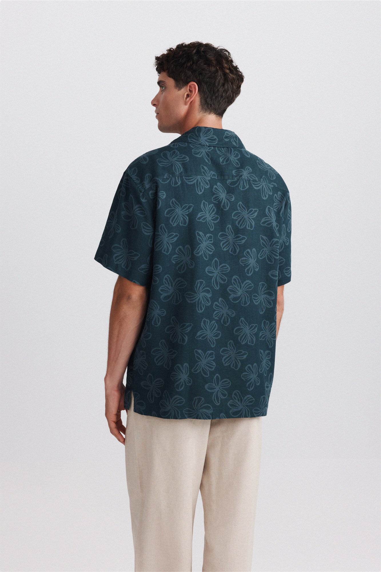 Springfield Camisa de manga corta de lino y ray&oacute;n estampada azul