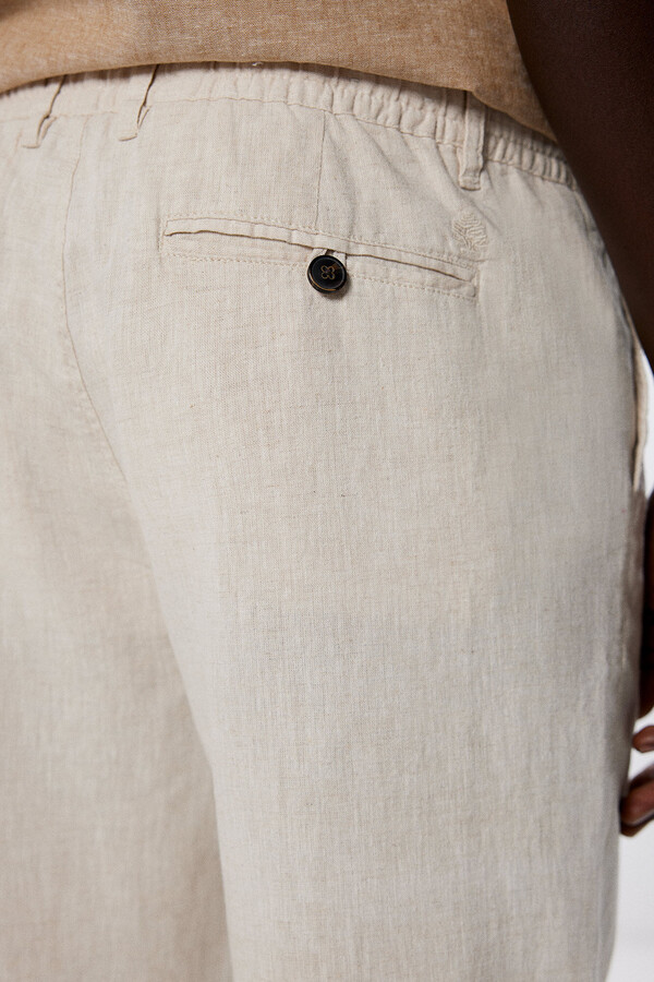 Springfield Pantalón chino lino estampado fondo blanco