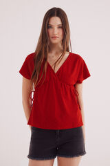 Springfield Top bordado suizo lazos cintura rojo