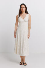 Springfield Vestido de tirantes bordado de flor beige