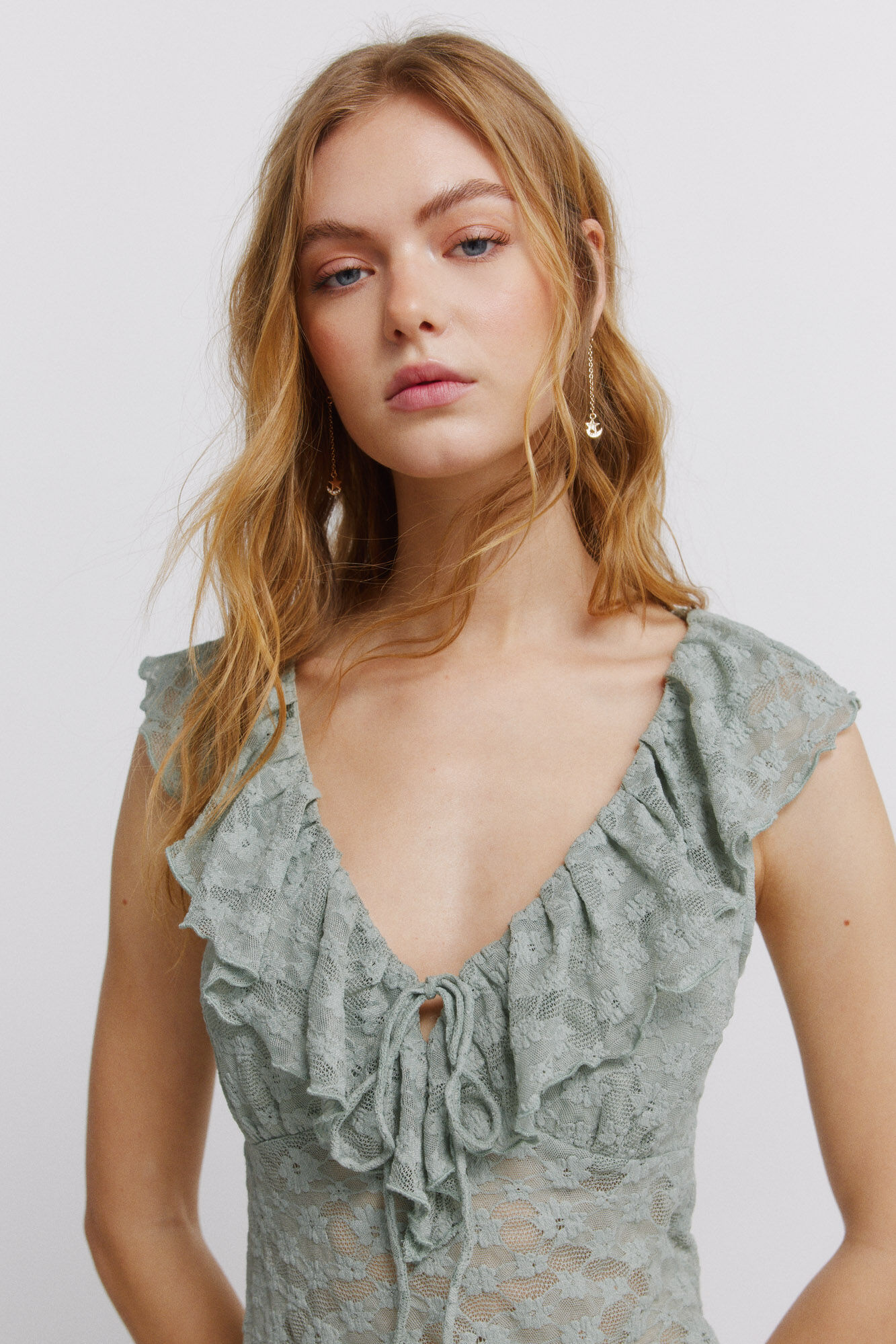 Springfield Top de volantes de encaje verde