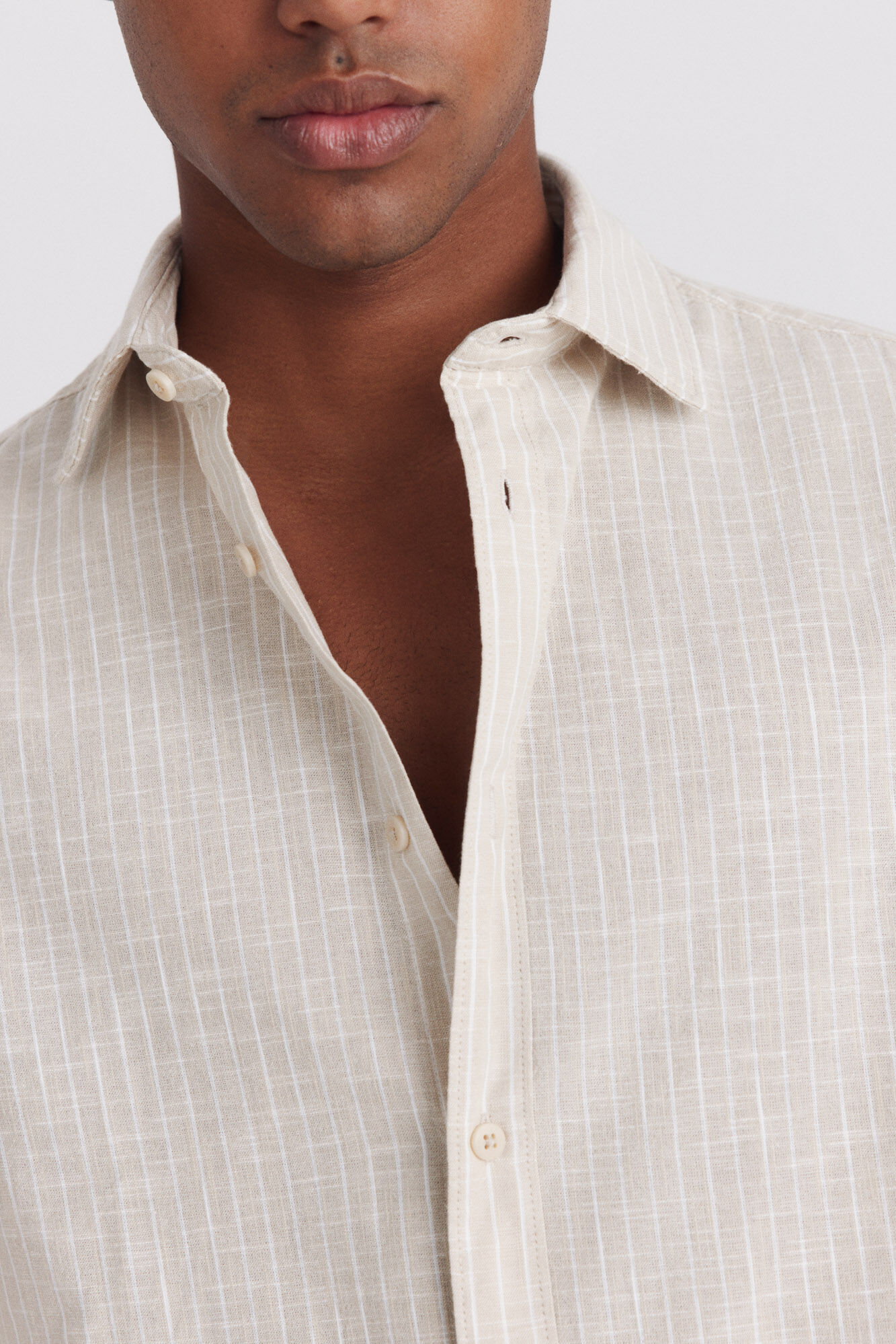 Springfield Camisa de lino a rayas beige