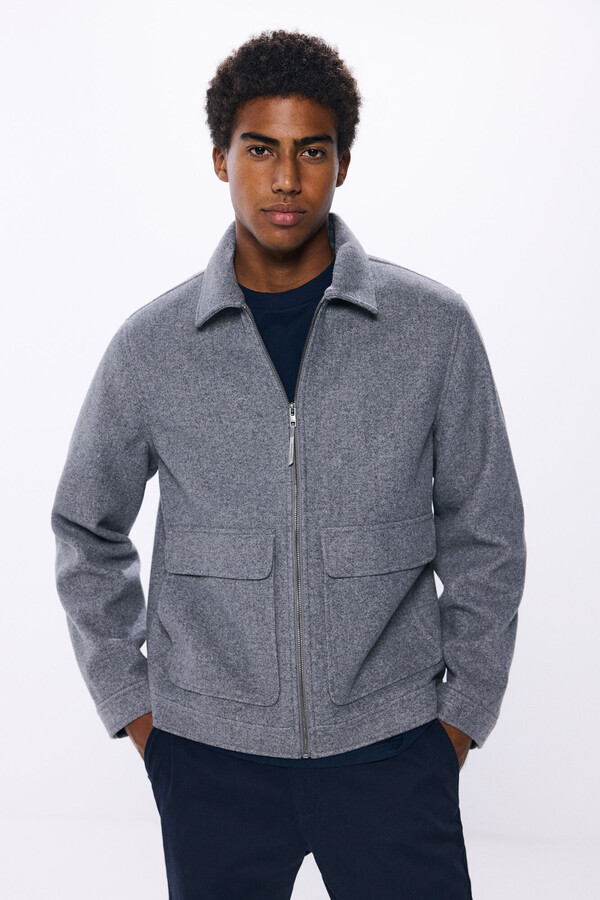 Springfield Cazadora aviador efecto lana gris