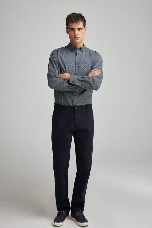 Springfield Camisa popelín micro print easy care azul