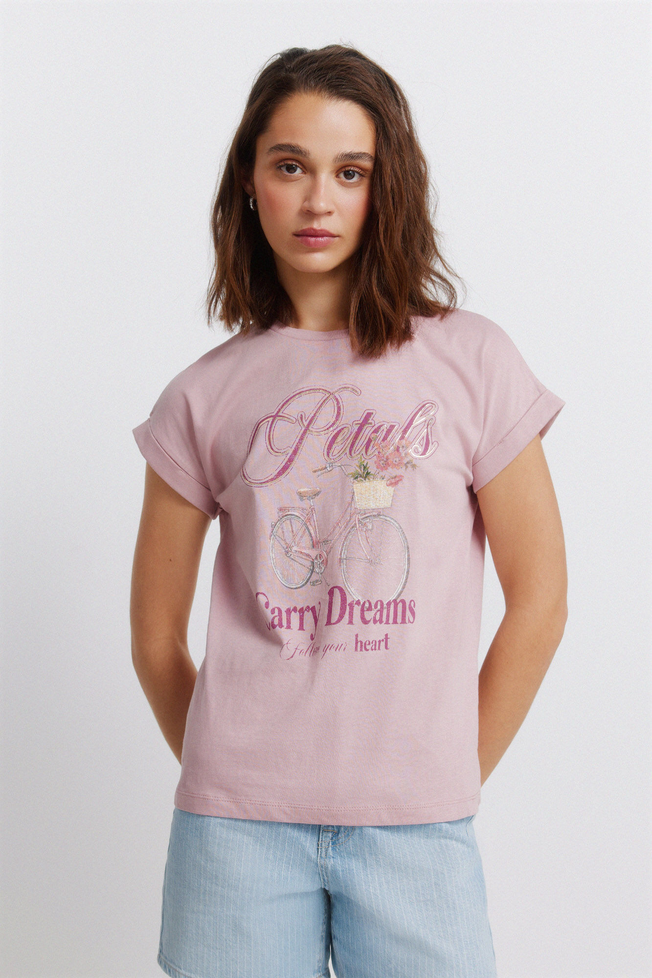 Springfield Playera de manga corta sin mangas con flores rosa