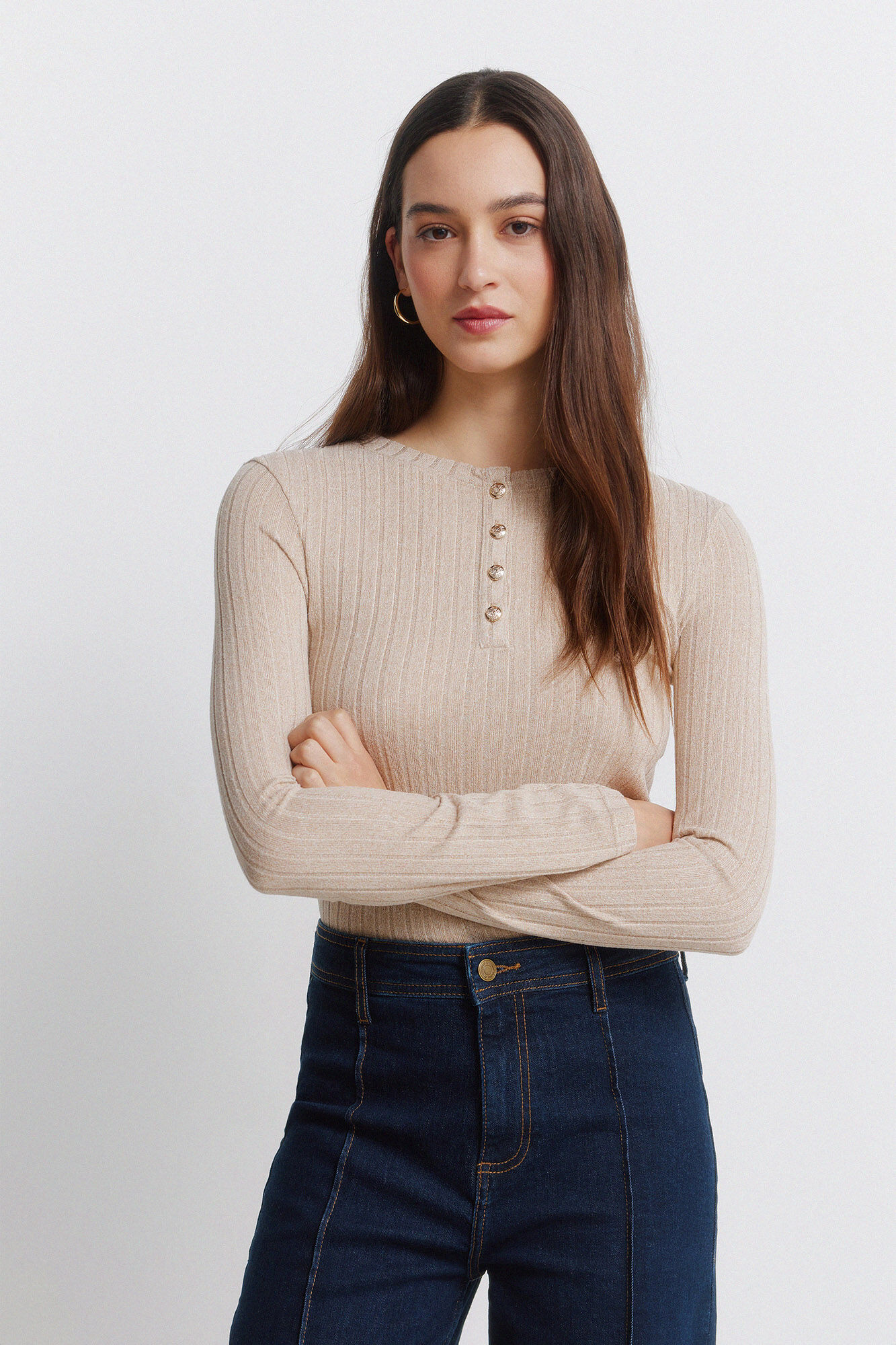 Springfield Playera con cuello de botones acanalados