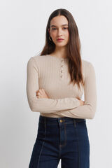 Springfield Playera con cuello de botones acanalados caf&eacute;