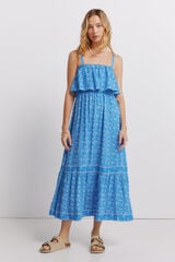 Springfield Vestido midi de tirantes con volantes azul