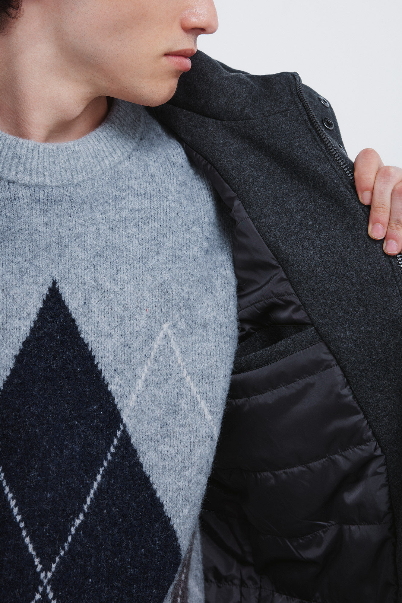 Springfield Parka larga efecto lana gris