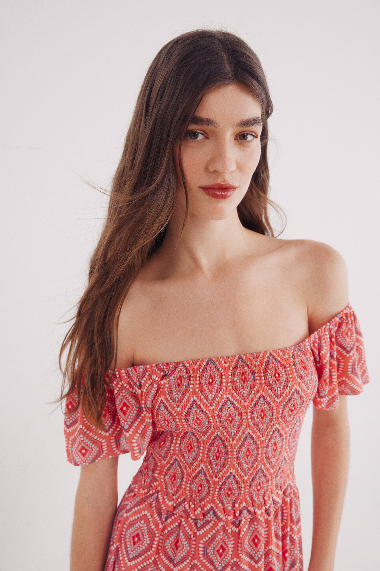 Springfield Vestido midi estampado cuerpo smock