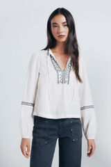 Springfield Blusa boho bordados lentejuelas café