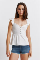 Springfield Playera de tirantes con volantes blanco