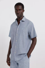 Springfield Camisa de manga corta de lino azul tinta
