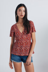 Springfield Top lace insertado estampado geométrico rojo