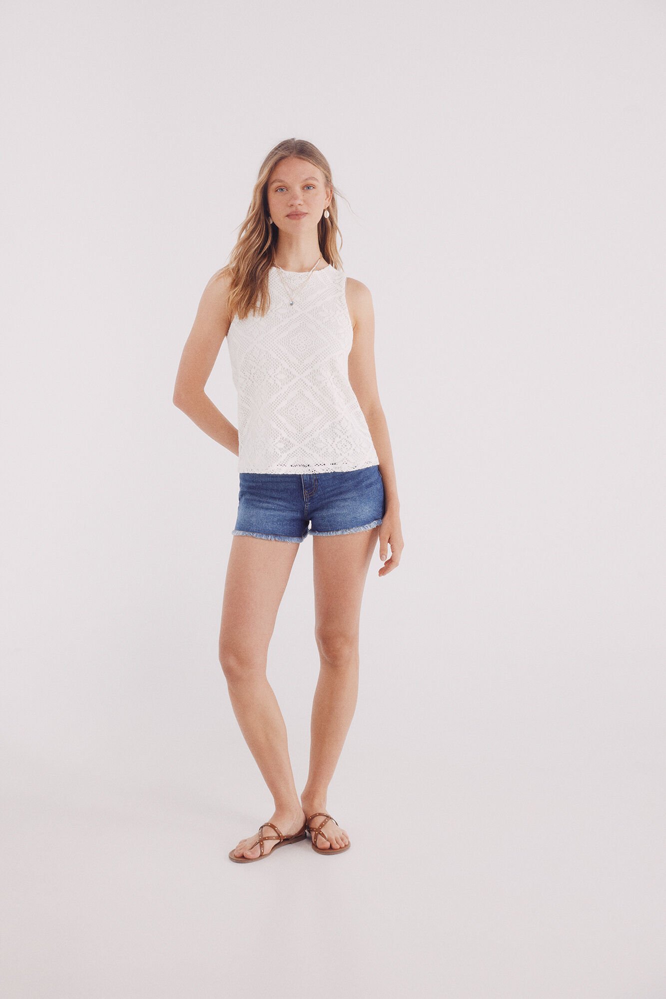 Springfield Top estructura rombos flores beige