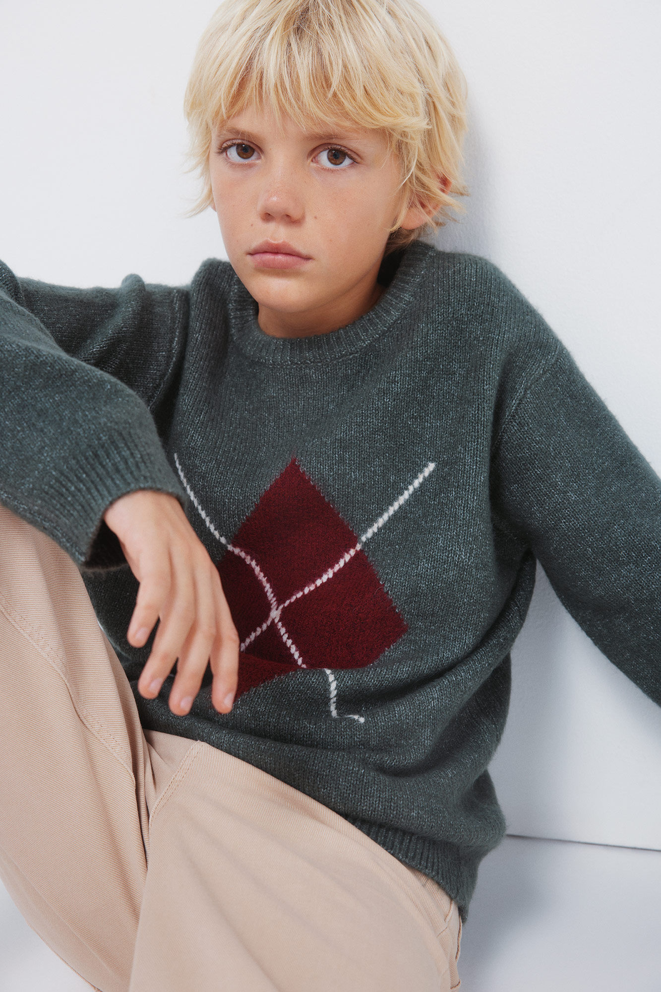 Springfield Kids Jersey caqui con estampado de rombos para ni&ntilde;o caza oscuro