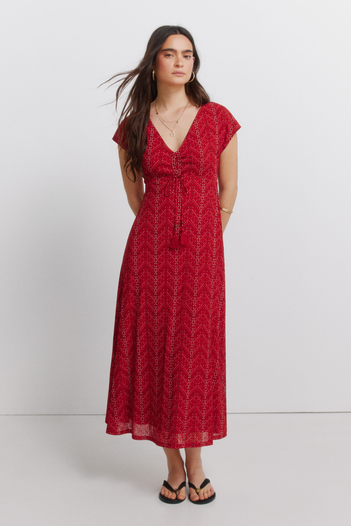 Springfield Vestido midi con frunces y lazo