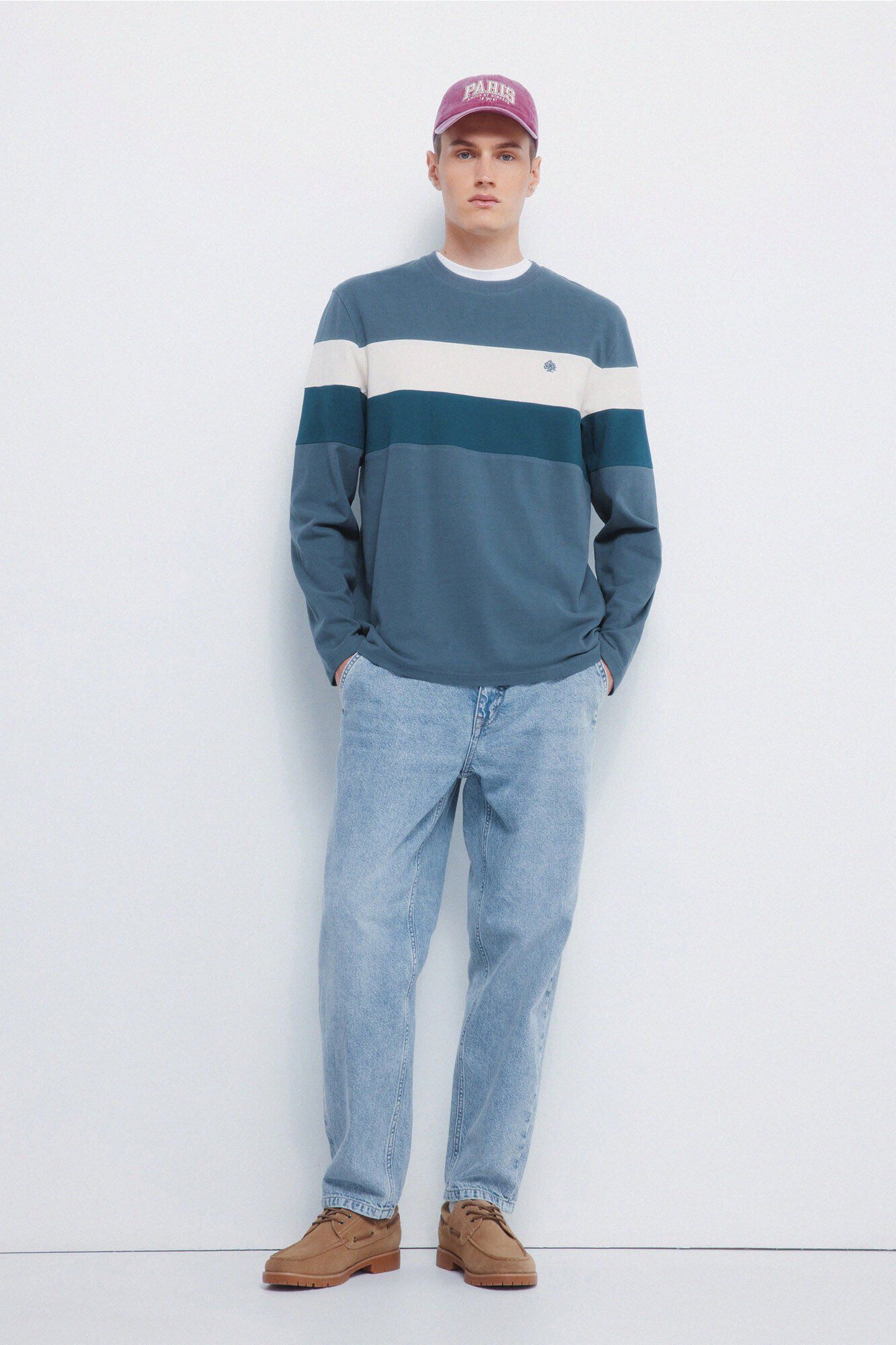 Springfield playera de piqu&eacute; de manga larga con cortes azul