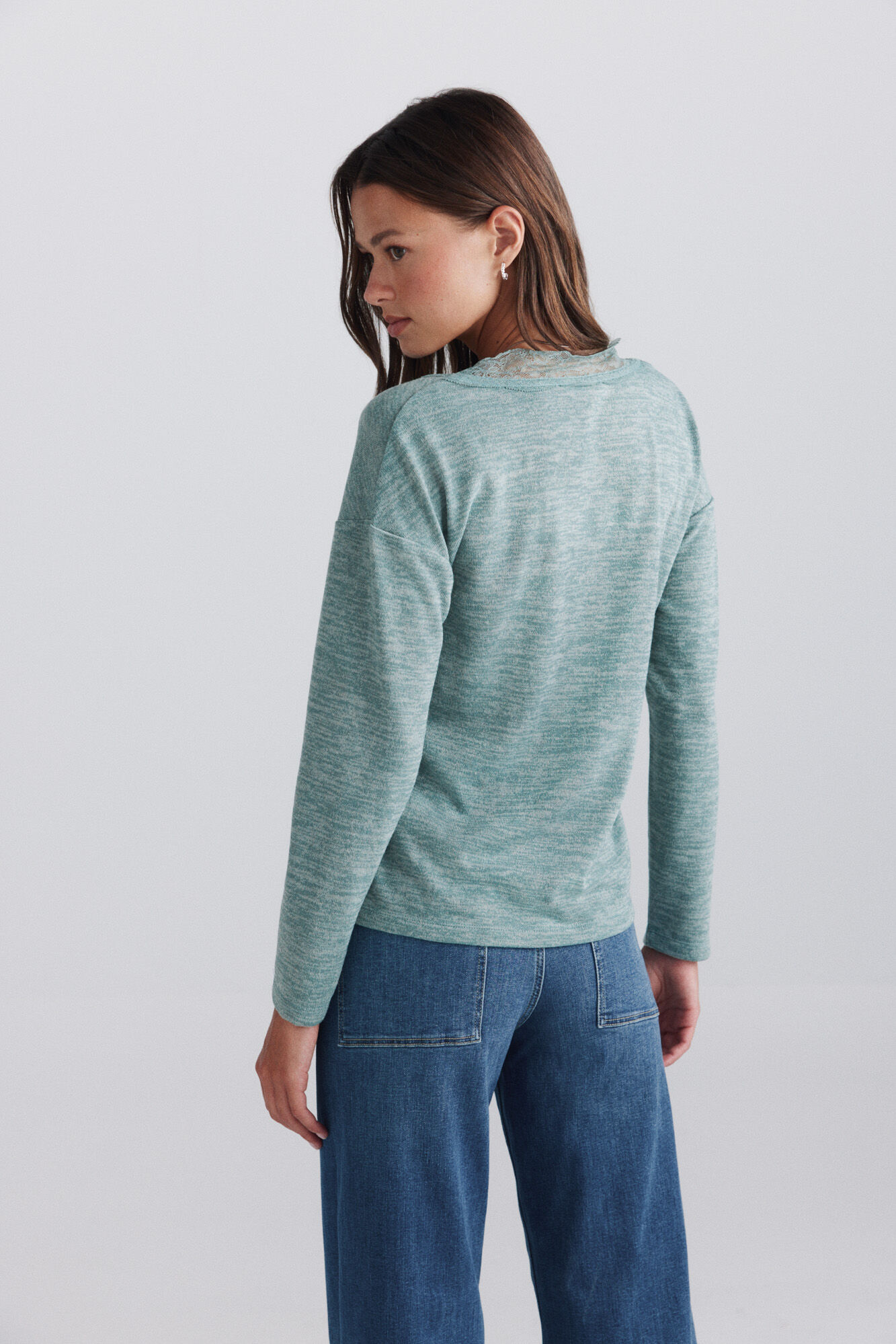Springfield Playera cuello pico de encaje beige