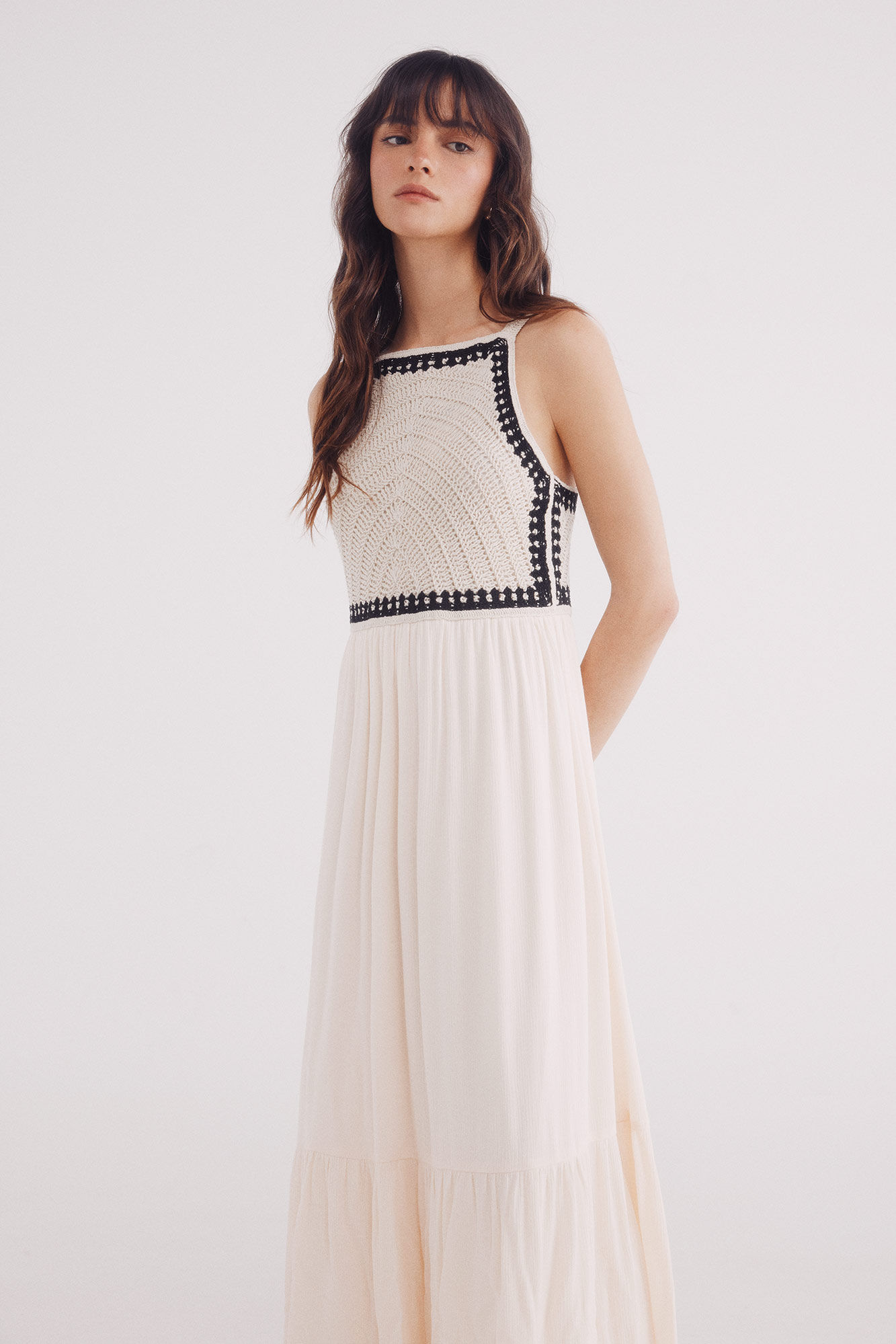 Springfield Vestido midi crochet bambula amarillo