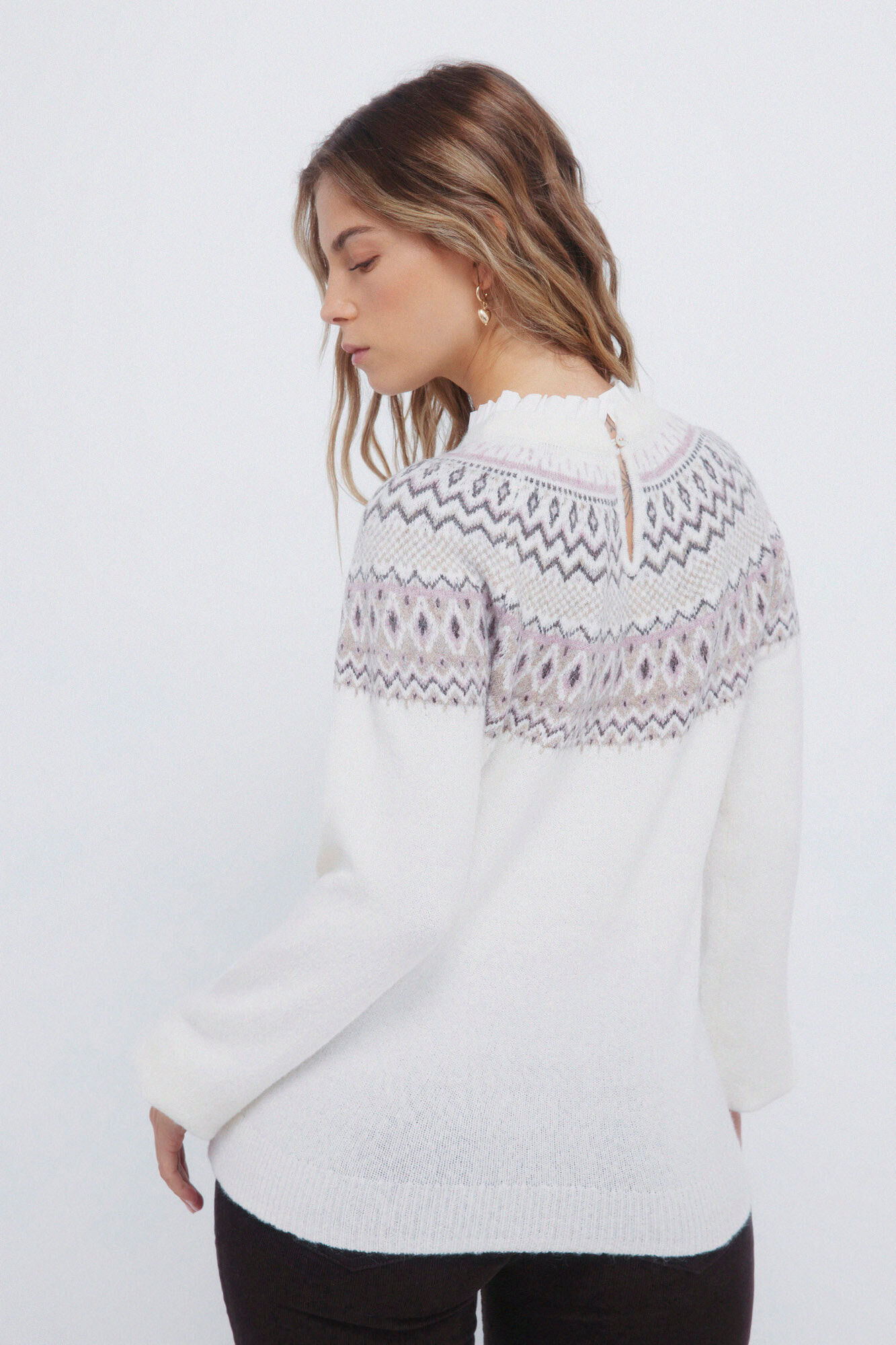 Springfield Jersey con cenefa jacquard y cuello combinado nude