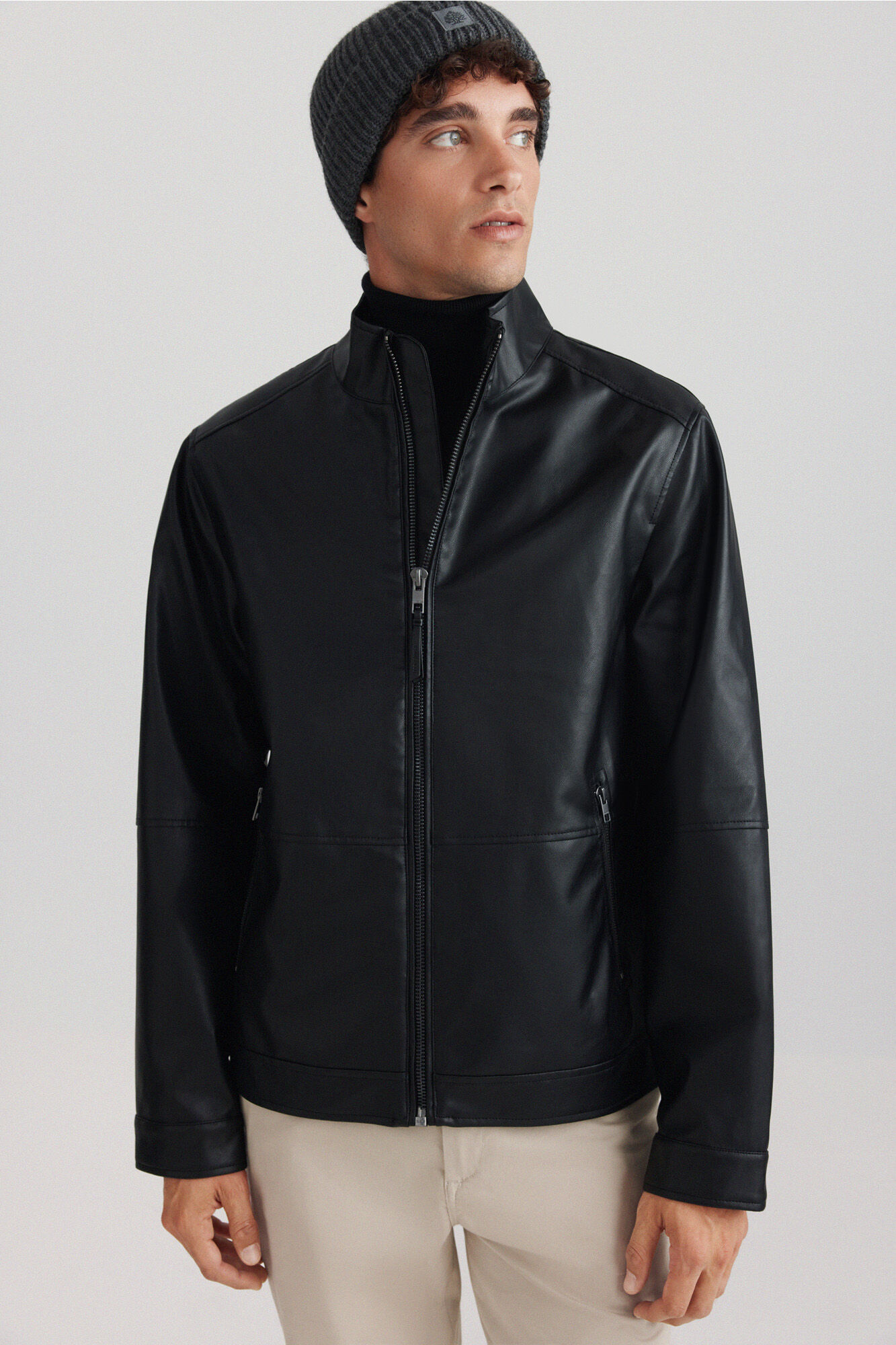 Springfield Chamarra efecto piel negro