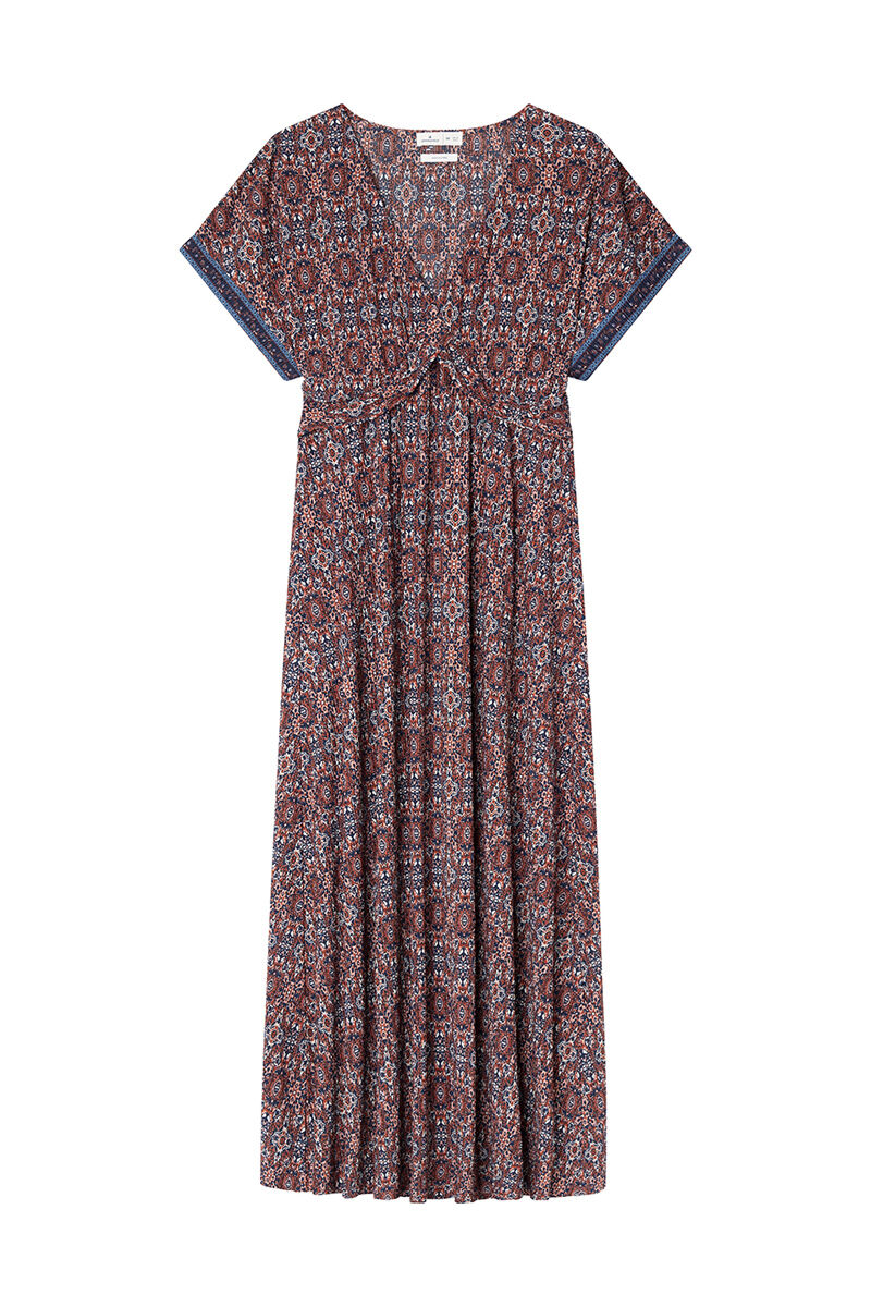 Springfield Vestido midi escote nudo estampado p&uacute;rpura